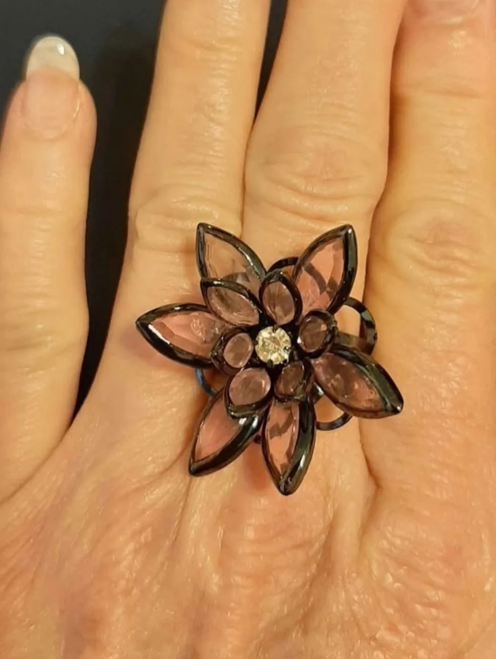 Pink Flower w Black Tones Adjustable Ring see below